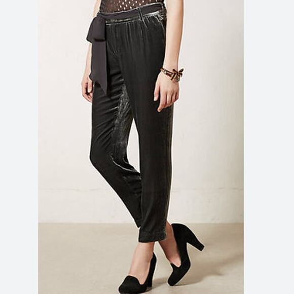 Elevenses Anthropologie Chic Velvet Ankle Trouser Pants in Grey Size 6 - Picture 1 of 12